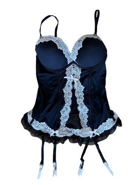 Black Lace Trim Bustier Corset Camisole with Garter Straps